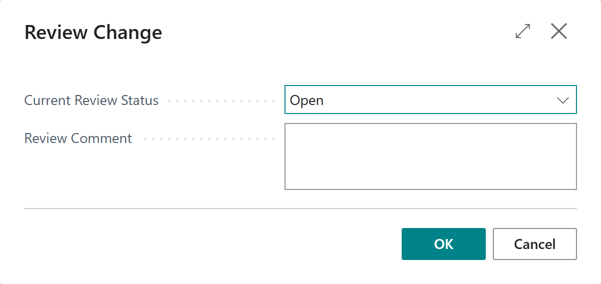 The Review Change dialog with status and comment