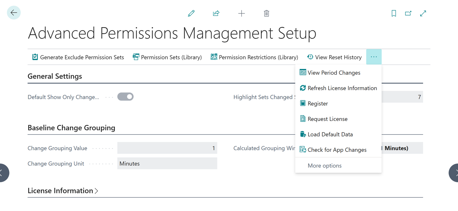 The Register, Request License and Load Default Data actions on the setup page