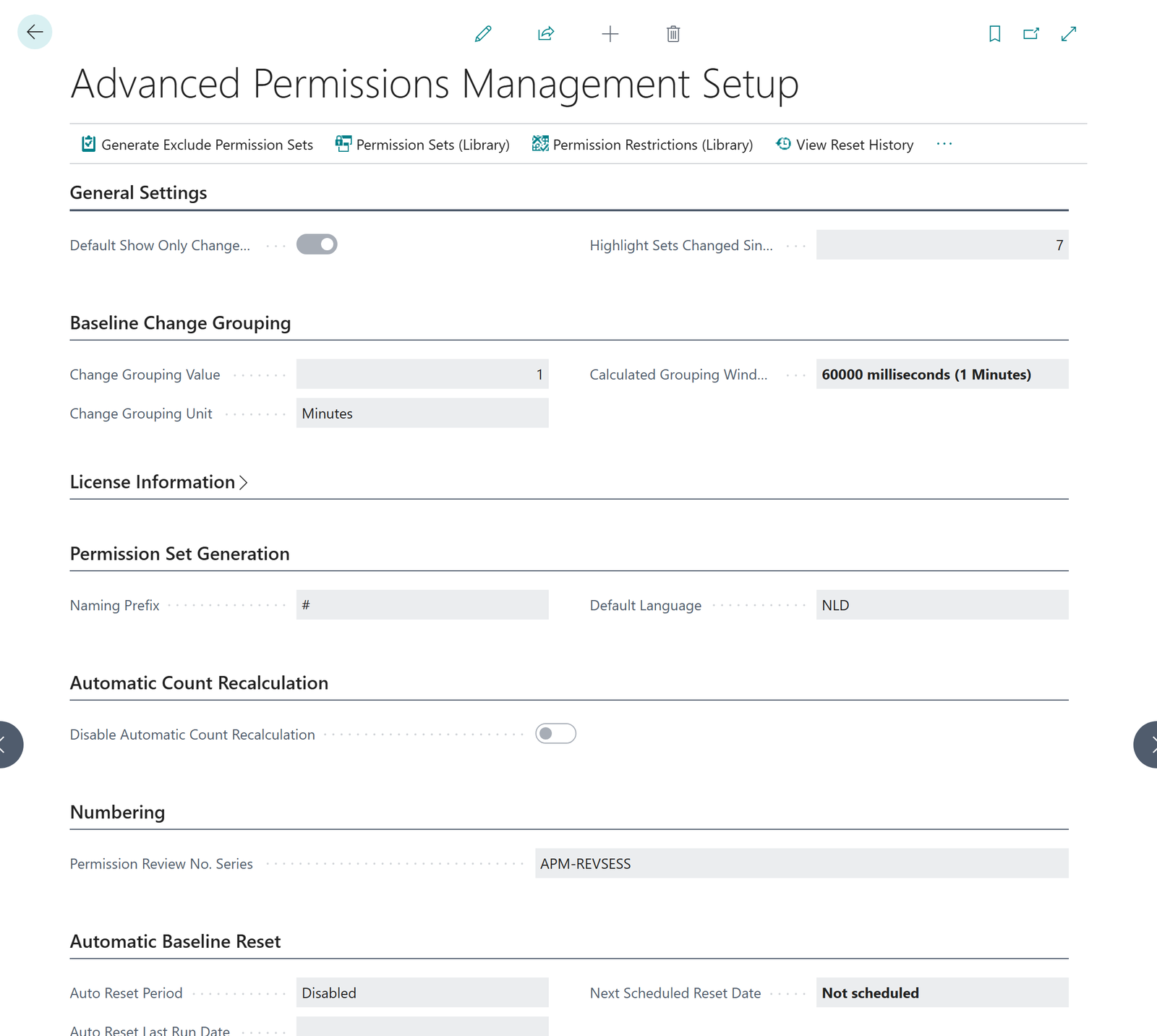 The Advanced Permissions Management Setup page