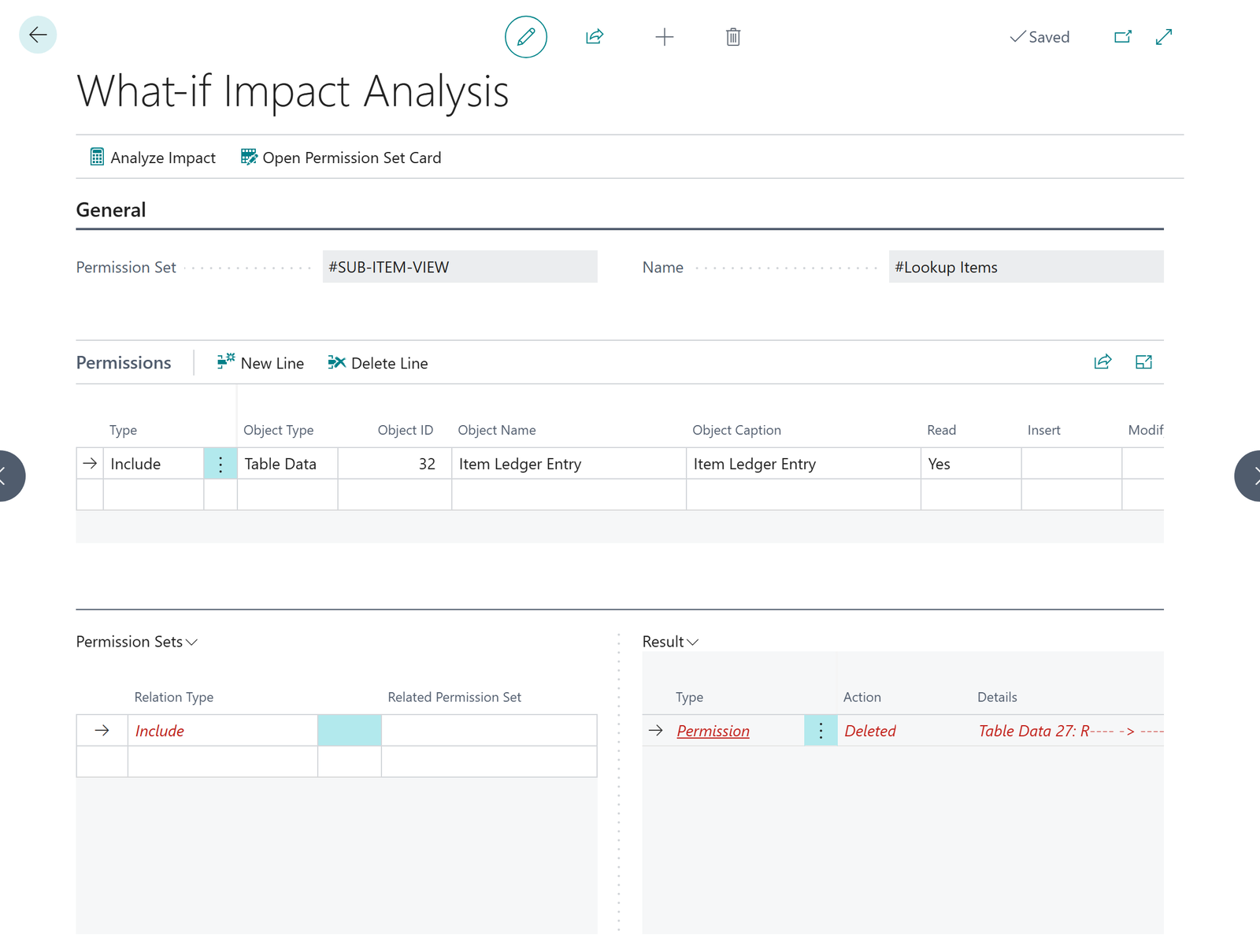 A staged change in the What-if Impact Analysis page