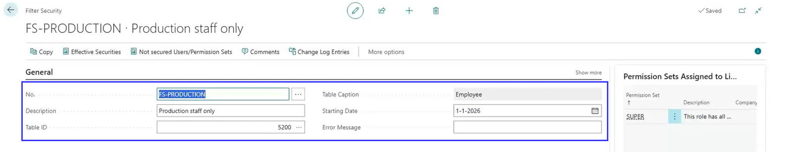 The header of the Filter Security for production