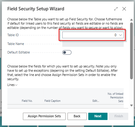 Select the table in the wizard