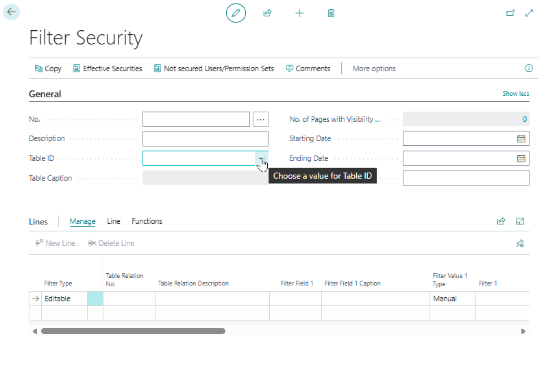 Choose the table for a Filter Security