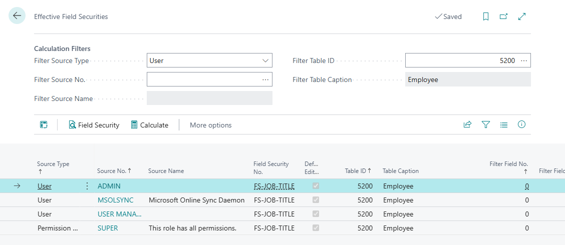Effective Securities with the filter options Source Type and Source No.