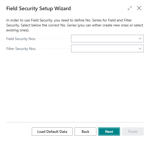 Wizard step Numbering: number series for Field Security Nos. and Filter Security Nos.