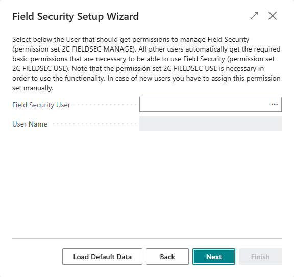 Wizard step Permissions: choose the Field Security User who gets the permission set 2C FIELDSEC MANAGE