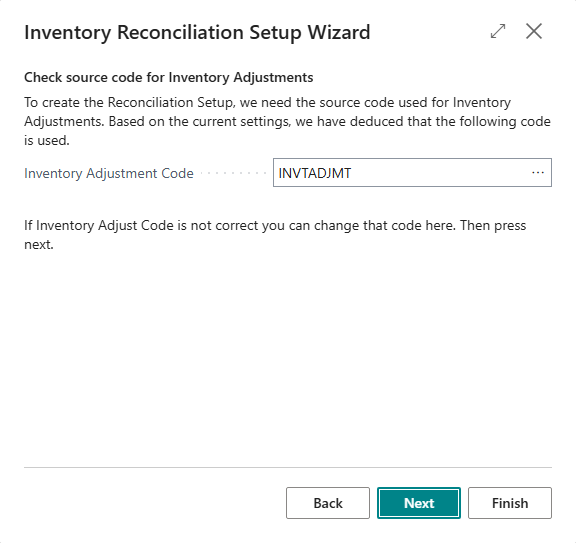 Wizard step that shows the source code for inventory adjustments
