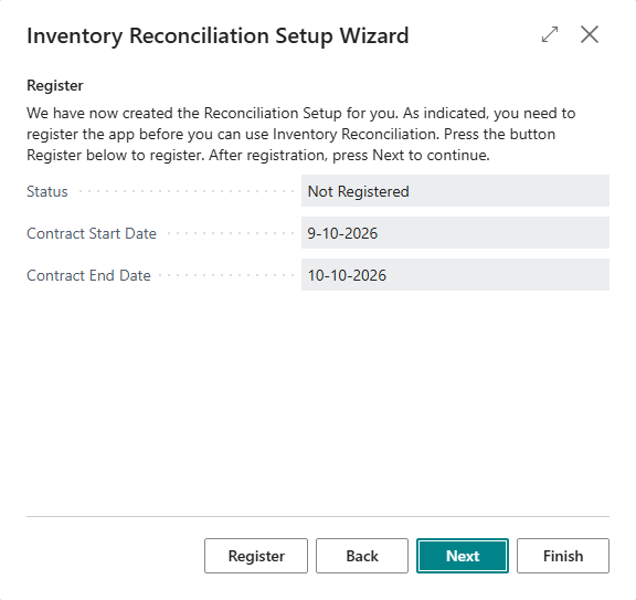 Wizard step to register the app
