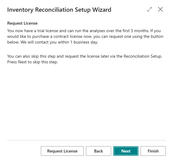 Wizard step to request a license