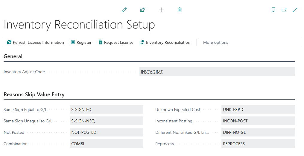 License Information on the Inventory Reconciliation Setup page with the status Trial and the trial end date