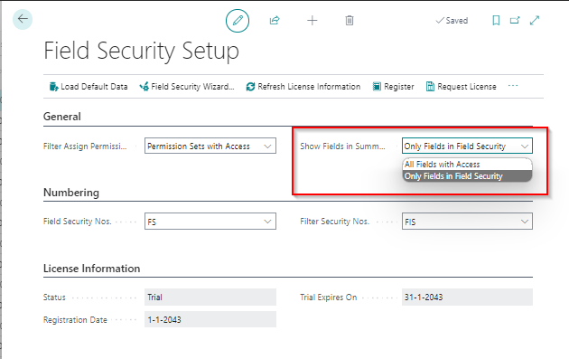 setup fields for summary