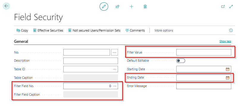 The Field Security header with Show more